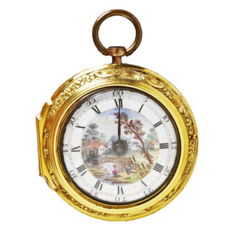 English copper verge with landscape dial scene Circa 1760
