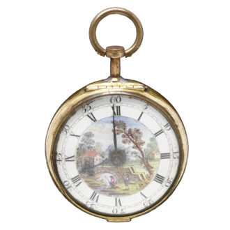 English copper verge with landscape dial scene Circa 1760