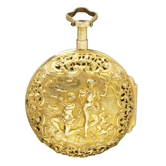 German gold repoussé verge with chatelaine Circa 1730 German gold repoussé verge with chatelaine Circa 1730