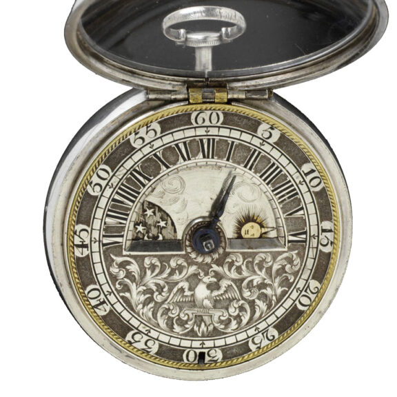 English silver watch with day and night indication Circa 1690 English silver watch with day and night indication Circa 1690