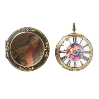 Swiss gold verge watch with enamel scene Circa 1686