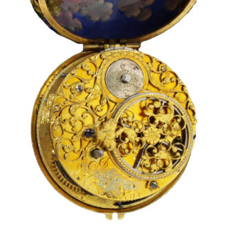 Swiss gold verge watch with enamel scene Circa 1686