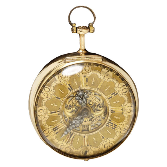 English gold pair cased verge repoussé pocket watch Circa 1730 English gold pair cased verge repoussé pocket watch Circa 1730
