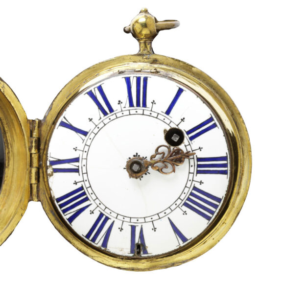 French full hunting brass verge pocket watch Circa 1710 French full hunting brass verge pocket watch Circa 1710