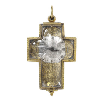 Swiss gilt brass watch in the shape of a crucifix Circa 1660