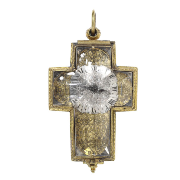 Swiss gilt brass watch in the shape of a crucifix Circa 1660