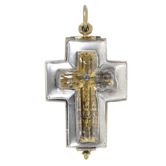 Swiss gilt brass watch in the shape of a crucifix Circa 1660 Swiss gilt brass watch in the shape of a crucifix Circa 1660