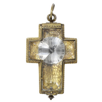 Swiss gilt brass watch in the shape of a crucifix Circa 1625