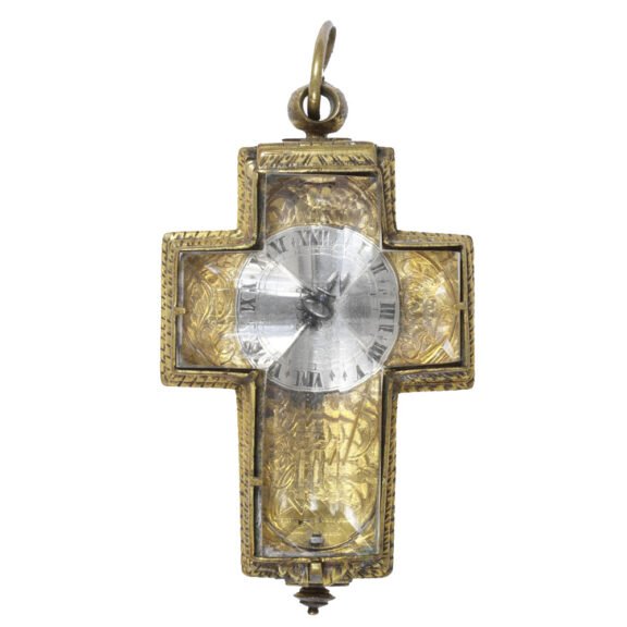 Swiss gilt brass watch in the shape of a crucifix Circa 1625