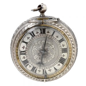 French silver Repoussé watch with erotic scene Circa 1670