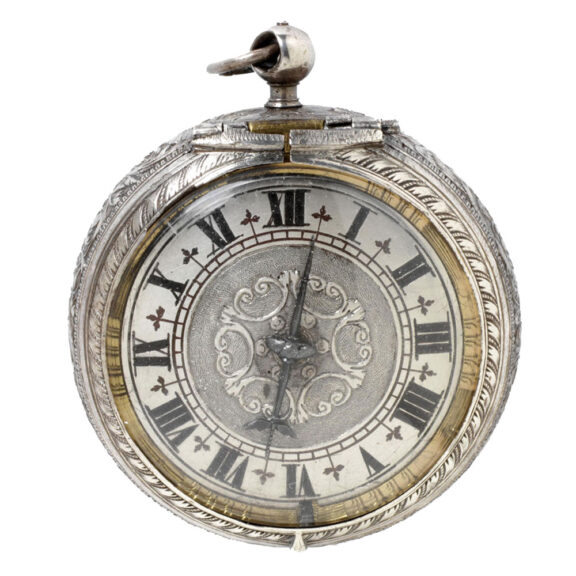 French silver Repoussé watch with erotic scene Circa 1670