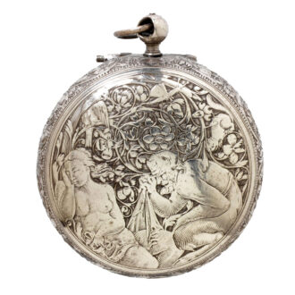 French silver Repoussé watch with erotic scene Circa 1670