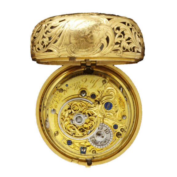English gilded metal watch in shagreen outer case Circa 1753 English gilded metal watch in shagreen outer case Circa 1753