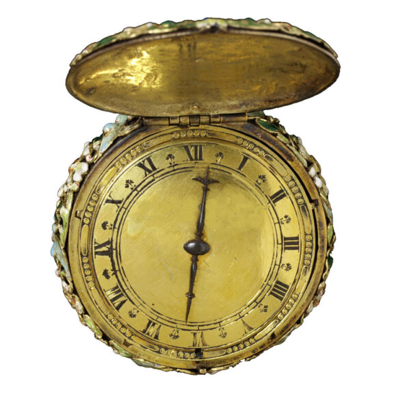Dutch gilt brass watch with a filigree floral design Circa 1650 Dutch gilt brass watch with a filigree floral design Circa 1650