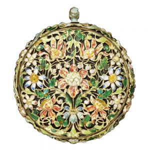 Dutch gilt brass watch with a filigree floral design Circa 1650
