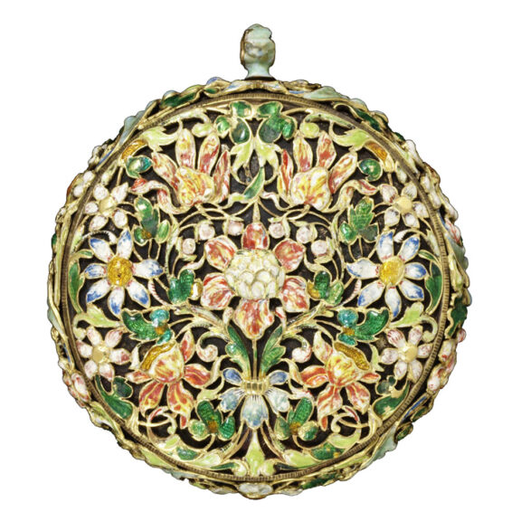 Dutch gilt brass watch with a filigree floral design Circa 1650