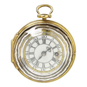 English gold and rock crystal verge pocket watch Circa 1730