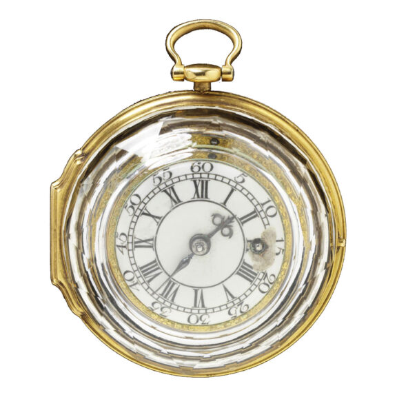 English gold and rock crystal verge pocket watch Circa 1730