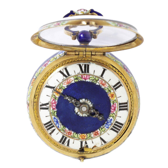 Swiss enamelled watch with scene of a young men Circa 1680 Swiss enamelled watch with scene of a young men Circa 1680