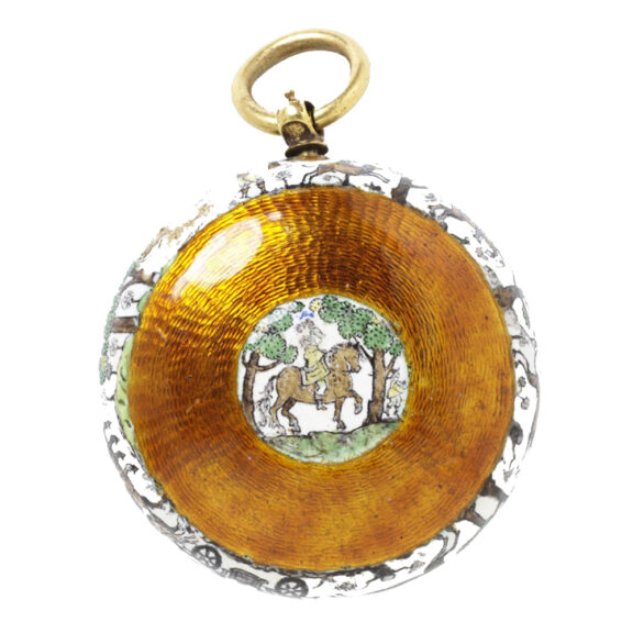English copper gilt watch with enamel scene Circa 1650