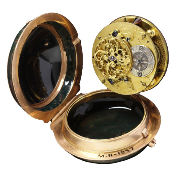 French gold verge watch with bloodstone bowl Circa 1750 French gold verge watch with bloodstone bowl Circa 1750