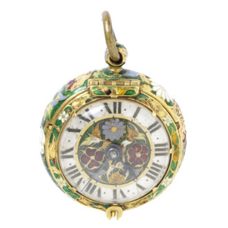 English gold watch with decorative translucent enamel Circa 1645