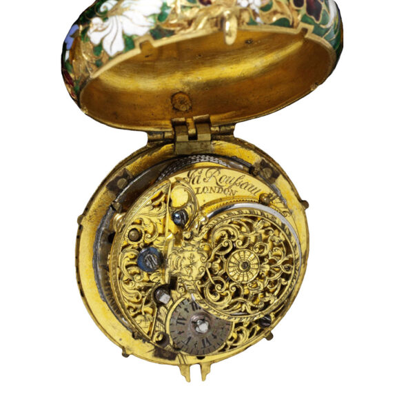 English gold watch with decorative translucent enamel Circa 1645 English gold watch with decorative translucent enamel Circa 1645