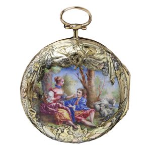 French gold verge watch with romantic scene Circa 1750