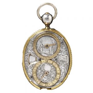 French Silver oval watch with two one-handed dials Circa 1620