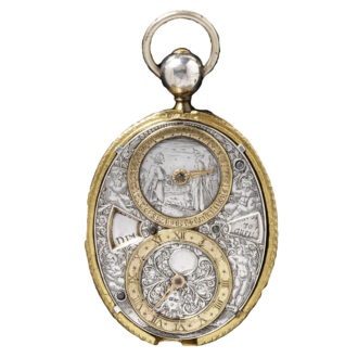 French Silver oval watch with two one-handed dials Circa 1620