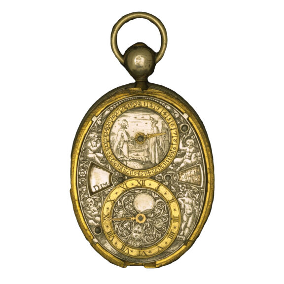 French Silver oval watch with two one-handed dials Circa 1620 French Silver oval watch with two one-handed dials Circa 1620