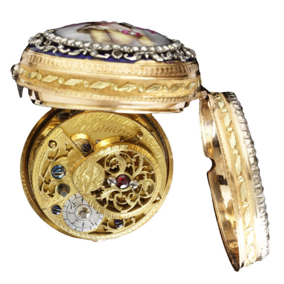Swiss gold and enamel open faced verge watch Circa 1760 Swiss gold and enamel open faced verge watch Circa 1760