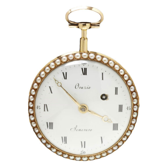Swiss remarkable watch in gold, enamel and pearls Circa 1790 Swiss remarkable watch in gold, enamel and pearls Circa 1790