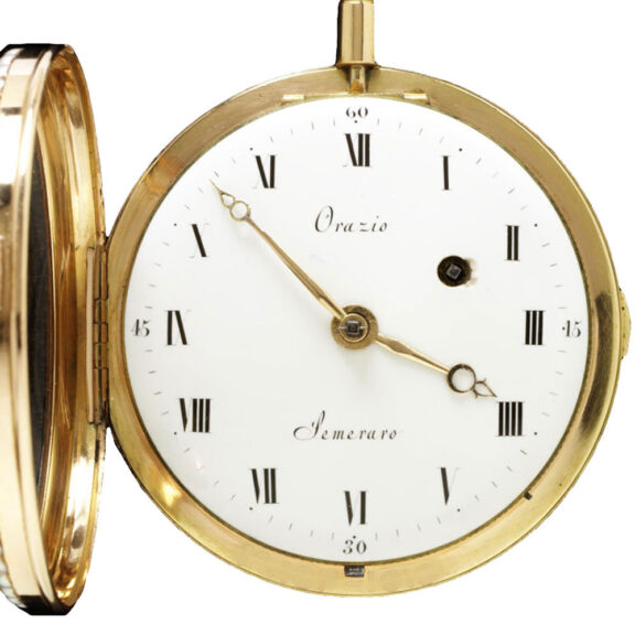 Swiss remarkable watch in gold, enamel and pearls Circa 1790 Swiss remarkable watch in gold, enamel and pearls Circa 1790