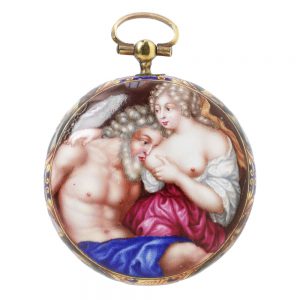 Swiss gold verge watch with enamel erotic scene Circa 1680