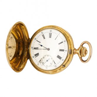 Swiss 18K gold hunting cased lever pocket watch circa 1890