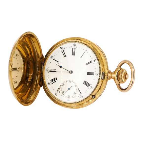 Swiss 18K gold hunting cased lever pocket watch circa 1890