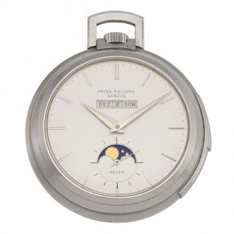 Unique Swiss 18K white gold complicated lever watch Circa 1972