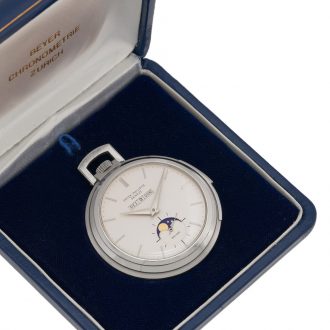 Unique Swiss 18K white gold complicated lever watch Circa 1972