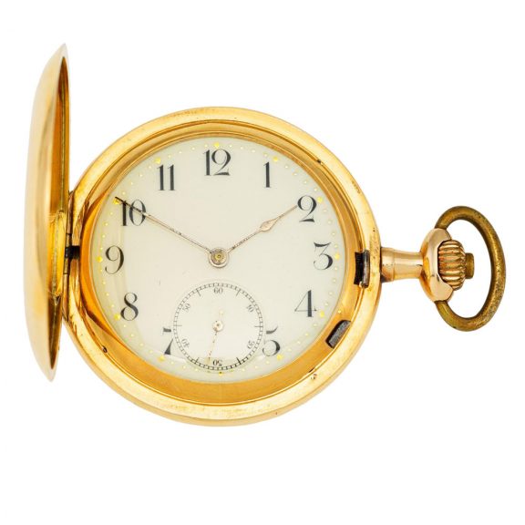 Swiss 18K gold hunting cased lever pocket watch Circa 1900 Swiss 18K gold hunting cased lever pocket watch Circa 1900