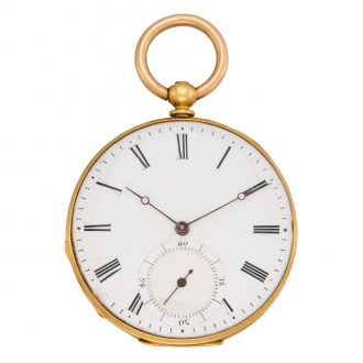 Swiss 18 carat gold open faced key wound lever watch Circa 1890
