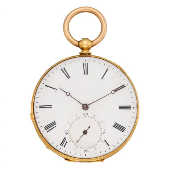 Swiss 18 carat gold open faced key wound lever watch Circa 1890