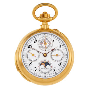 Swiss 18 carat gold open faced complicated watch Circa 1900