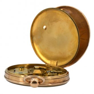 French 18K rose gold open faced cylinder watch Circa 1820