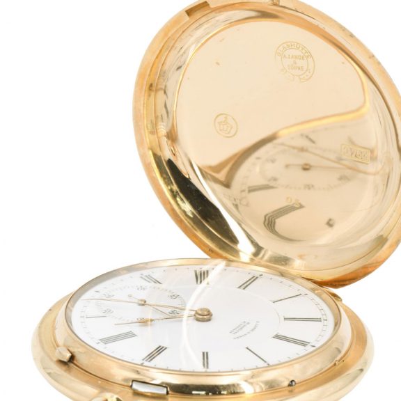 Large German 18K gold hunting cased lever watch Circa 1900 Large German 18K gold hunting cased lever watch Circa 1900