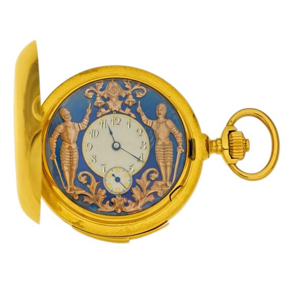 Swiss rose gold repeating lever with Jacquemart automaton Circa 1890