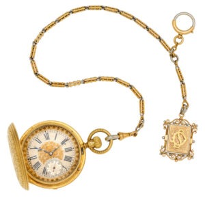 German 18K rose gold hunting cased lever with chain Circa 1867