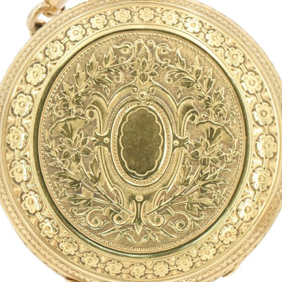 German 18K rose gold hunting cased lever with chain Circa 1867 German 18K rose gold hunting cased lever with chain Circa 1867