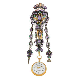 French 18 carat gold key wound verge watch with chatelaine Circa 1780