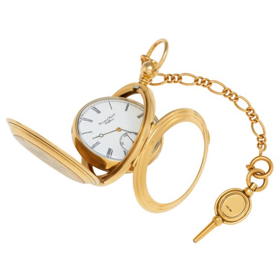 Swiss 18K gold cabriolet pocket watch with chain Circa 1985 Swiss 18K gold cabriolet pocket watch with chain Circa 1985